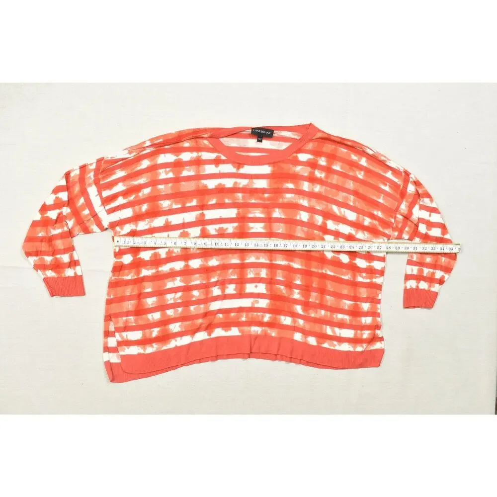 Lane Bryant Sweater Womens 26/28 Orange White Striped Tie Dye Knit Rayon Pullove